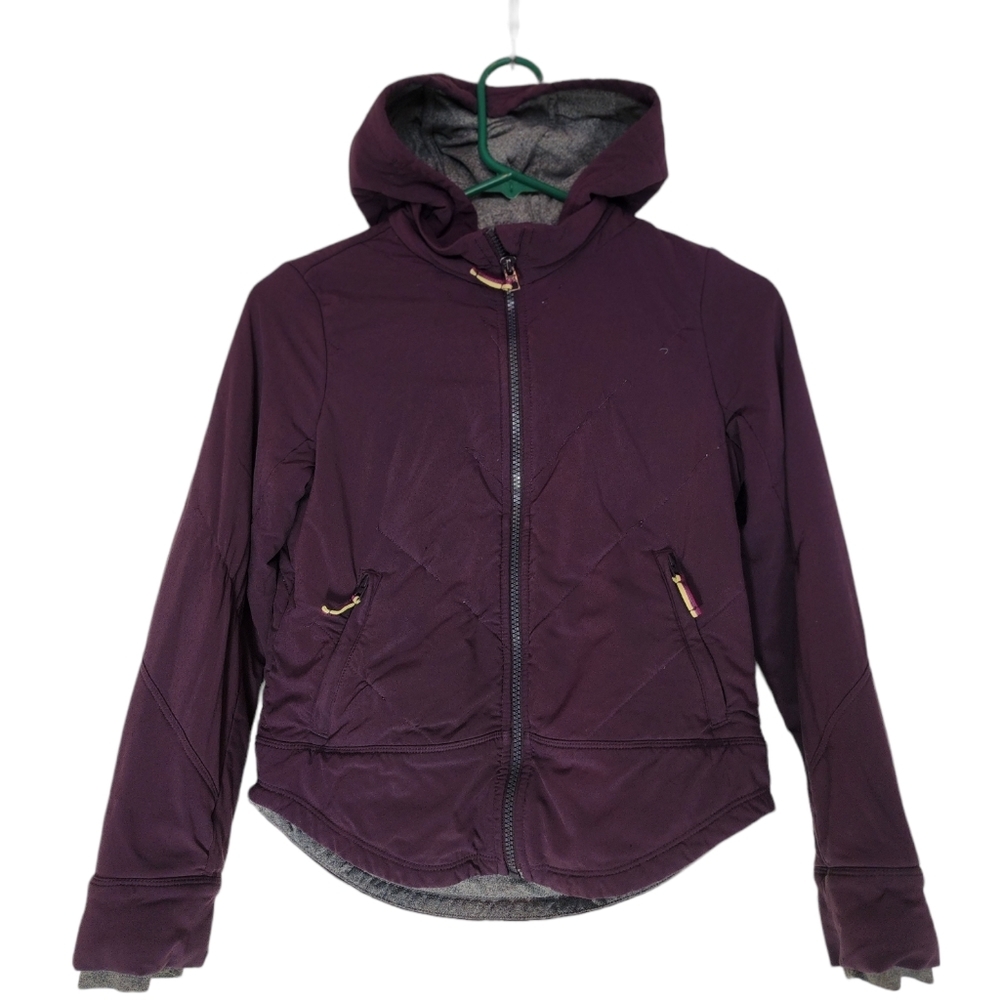 ATHLETA Girl Purple Zip Front Hooded Jacket thumb hole inner cuffs SZ Med 8-10